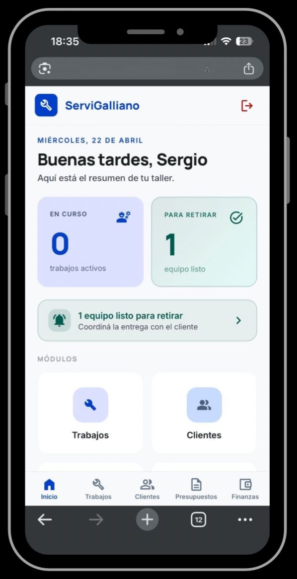 Home del sistema de gestión interno de ServiGalliano