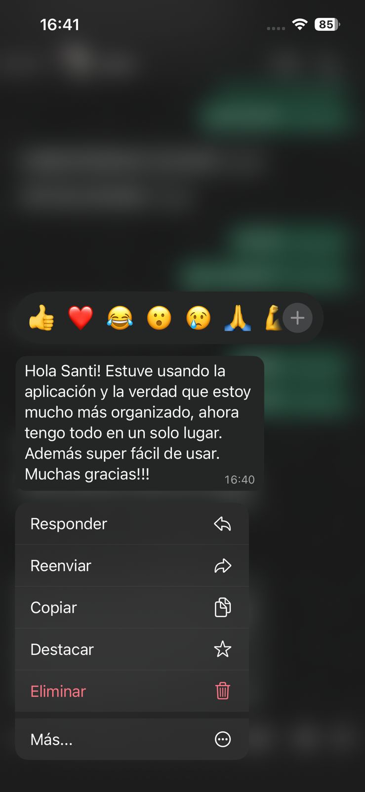 Mensaje de WhatsApp con la reseña del cliente de ServiGalliano